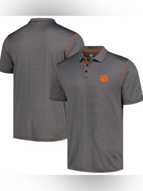 Colosseum Clemson Tigers Polo Shirt Men’s Large Gray Orange Striped NCAA Logo